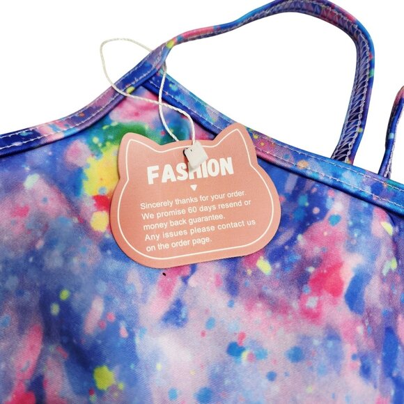 Galaxy Print Girls One-Piece Swimsuit With Spaghetti Straps Size  8 -10 - Picture 6 of 6